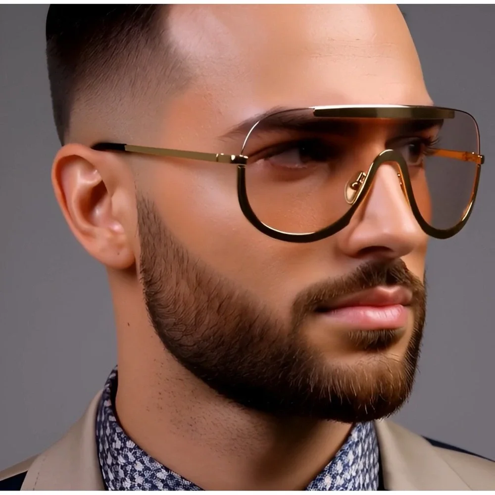 Sunglasses Men Trendy Retro Sun Glasses Oversize Clear Lens Metal Frame Hip‎ Hop
